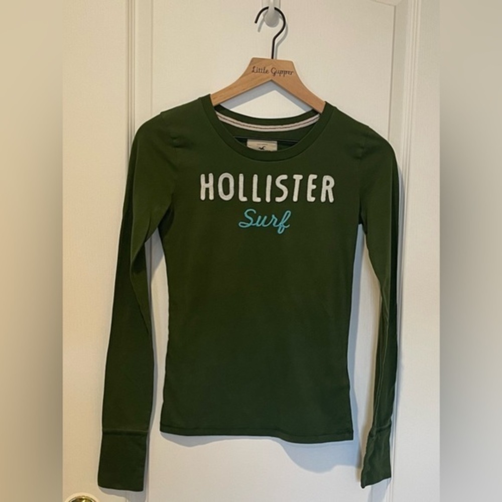 Hollister, Small,‎ Womens Logo Long-sleeve Tee, Dark Green,